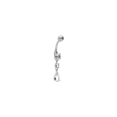 Piercing nombril en acier et pierre blanche