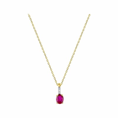 Collier en or jaune, rubis et diamants de 0.01ct