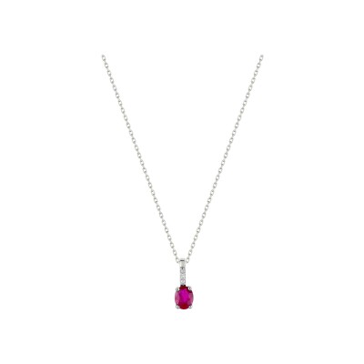 Pendentif en or blanc, rubis et diamant 0.01ct