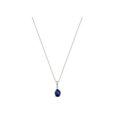 Pendentif en or blanc, saphir et diamant 0.01ct