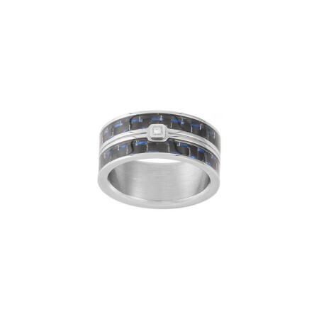 Bague Phebus en acier, carbone et diamant