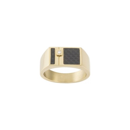 Bague Phebus en acier, carbone et diamant