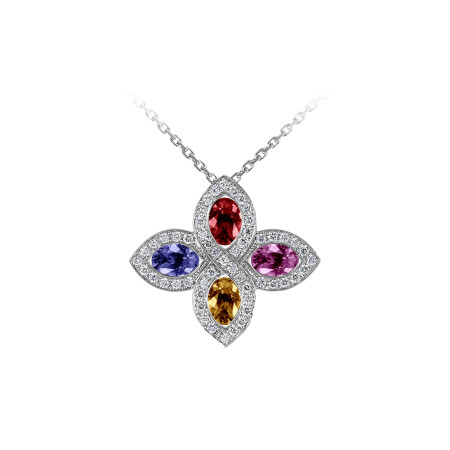 Pendentif en or blanc, saphirs et diamants de 0.18ct