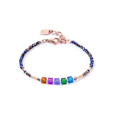 Bracelet Coeur de Lion Cube Story Minimalistic Sparkling en acier, métal doré rose, cristaux Swarovski et verre