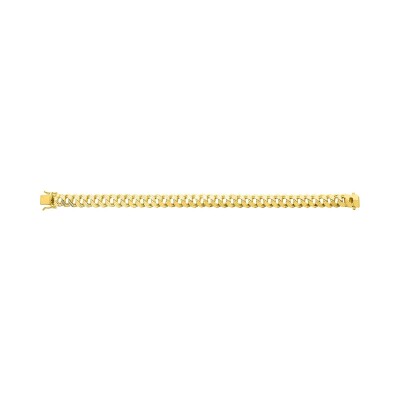 Bracelet chaîne maille gourmette lapidée en or jaune, taille 19cm