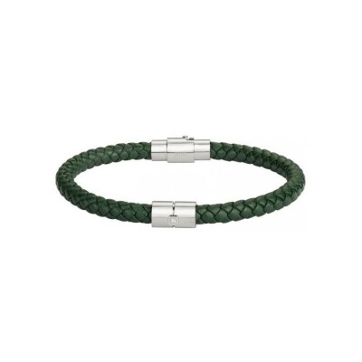 Bracelet Phebus en acier, cuir et diamant 0,015ct