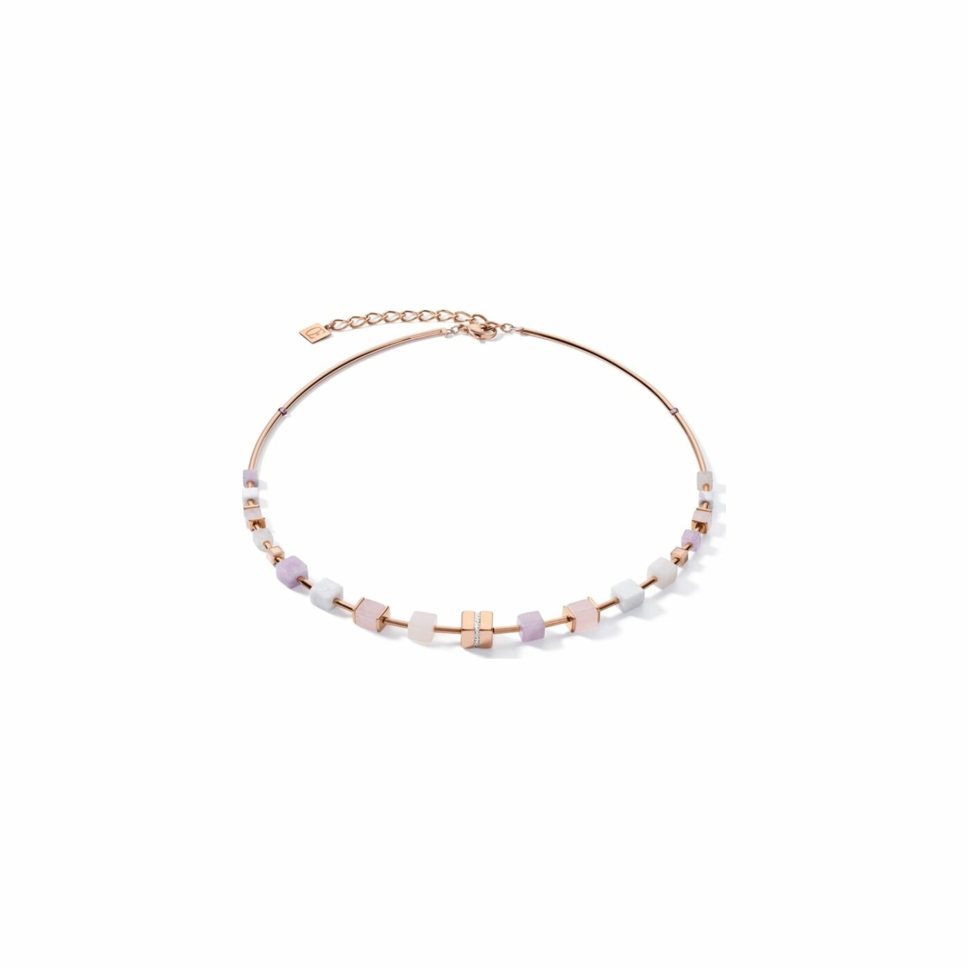 Collier Cœur de Lion en métal doré rose et quartz roses et cristaux