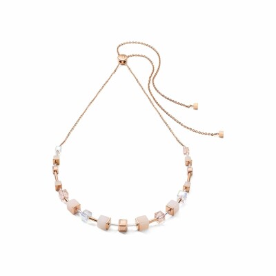 Collier Cœur de Lion en métal doré rose et aventurines rosées et cristaux