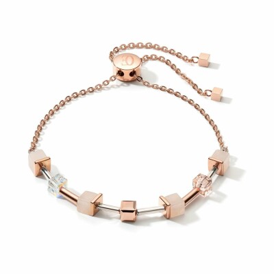 Bracelet Cœur de Lion en métal doré rose, aventurine rosé et cristaux