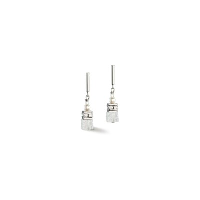 Boucles d'oreilles Cœur de Lion GeoCUBE en acier, cristaux de roche, strass et cristaux