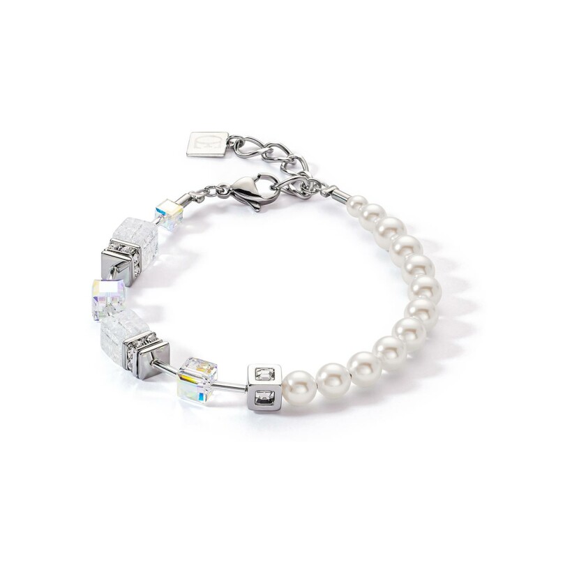 Bracelet Cœur de Lion GeoCUBE en acier, cristal de roche, strass et cristaux