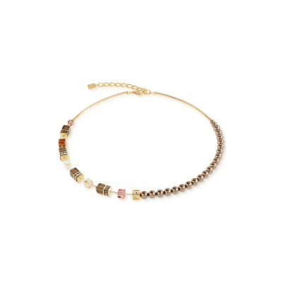 Collier Coeur de Lion GeoCUBE Precious Fusion Pearls en acier doré, quartz fumé, cristaux Swarovski et strass