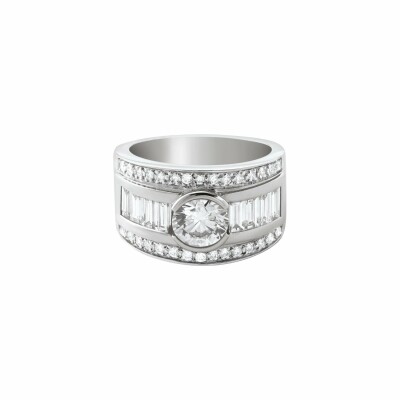 Bague Ph. Tisseront en or blanc, diamants taille brillants et diamants taille baguettes, taille 53