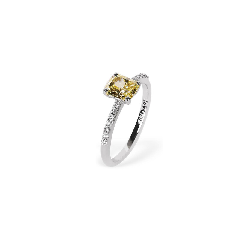 Bague Lombard Joaillier en or blanc, diamant jaune et diamants