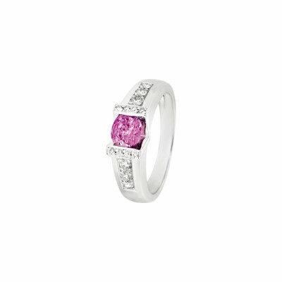 Bague Victoire en or blanc, saphir rose et diamants