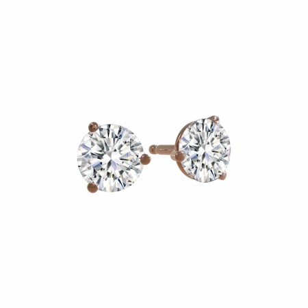 Boucles d'oreilles solitaire trois griffes en or rose et diamants de 0.4ct