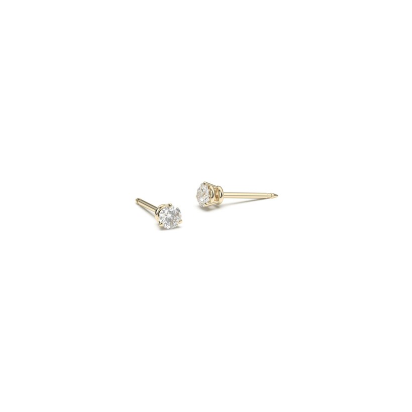 Boucles d'oreilles puces Frojo 3 griffes en or jaune et diamants