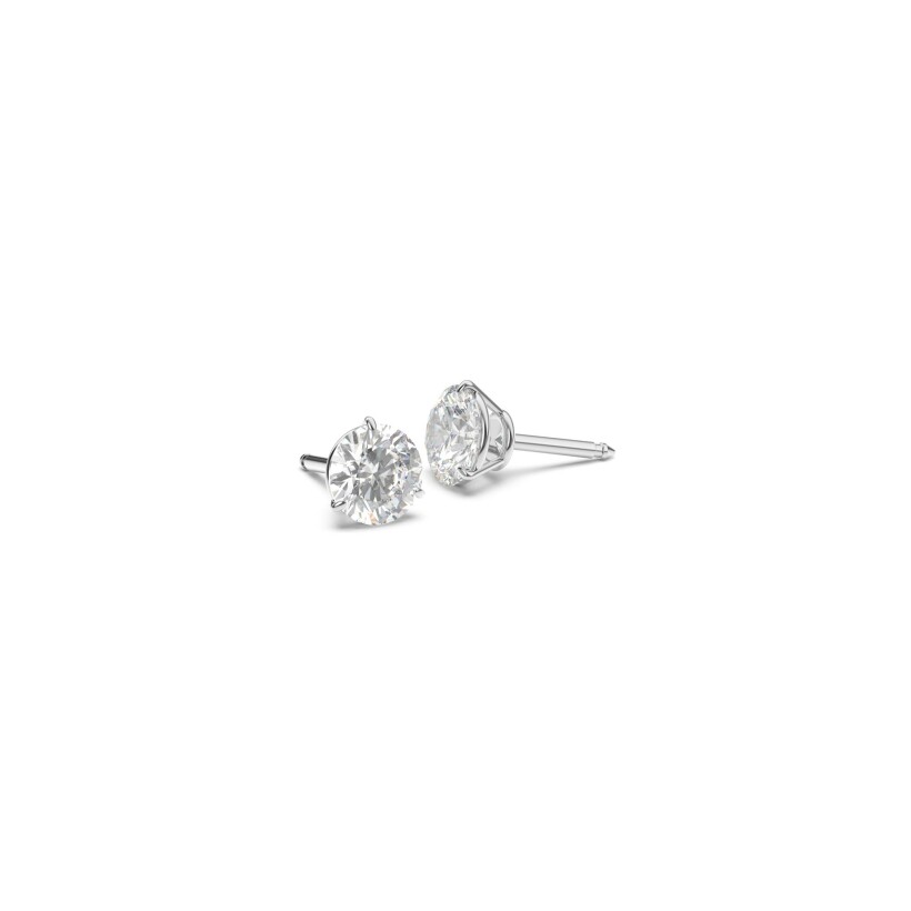 Boucles d'oreilles puces Frojo 3 griffes en or blanc et diamants