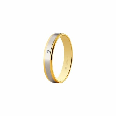 Alliance en or jaune et blanc 3.5mm avec diamant 