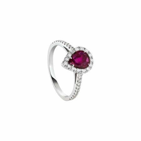 Bague Ph. Tisseront en or blanc, diamants et rubis, taille 53