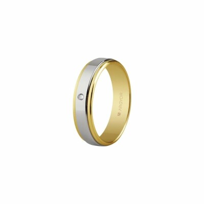 Alliance en or jaune et blanc 4mm avec diamant 