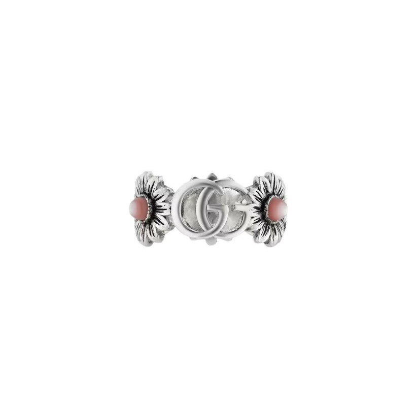 Bague Gucci double G en argent et en nacre rose