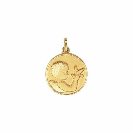 Médaille de baptême ange et colombe en or jaune 750 millièmes