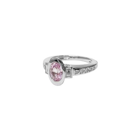 Bague Isabelle Barrier en or blanc, diamants et saphir rose, taille 53