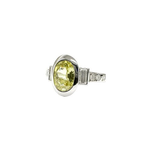 Bague Isabelle Barrier en or blanc, diamants et saphir vert de 0.45ct et 1.75ct, taille 54 