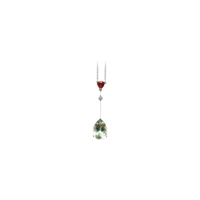 Pendentif Isabelle Barrier en or blanc, diamant, prasiolite et saphir orange