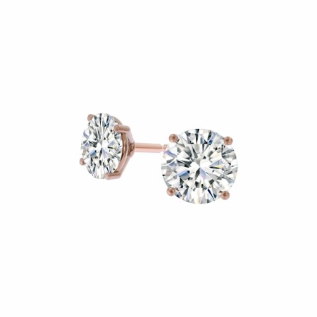 Boucles d'oreilles solitaire quatre griffes en or rose et diamants de 0.8ct