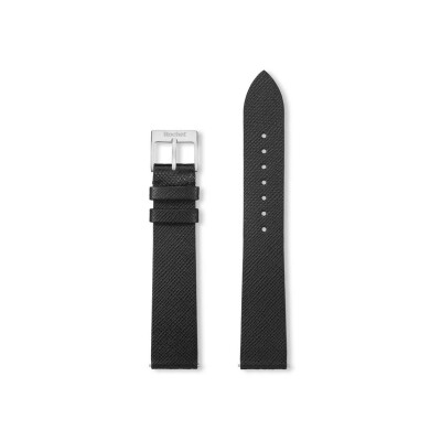 Bracelet montre Rochet Roma en cuir saffiano ego satiné noir - 20mm