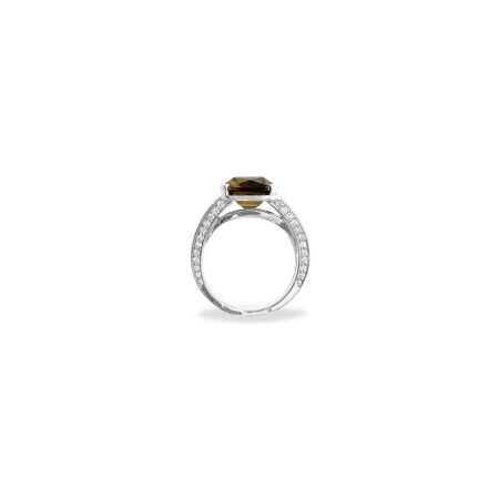 Bague Isabelle Barrier en or blanc, quartz fumé et diamants, taille 55