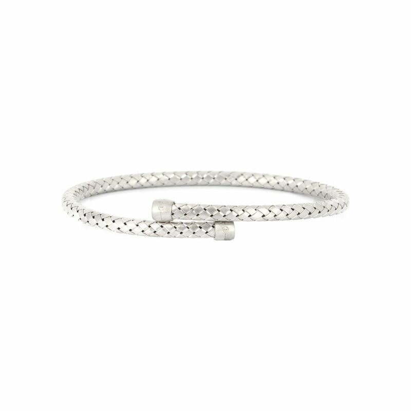 Satin woven mesh bangle bracelet in silver