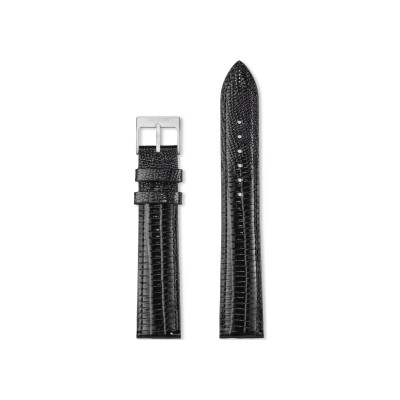 Bracelet montre Rochet Montevideo en cuir grain téju brillant noir - 18mm