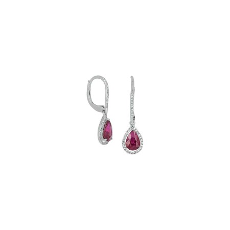 Boucles d'oreilles Ph. Tisseront en or blanc, diamants et rubis