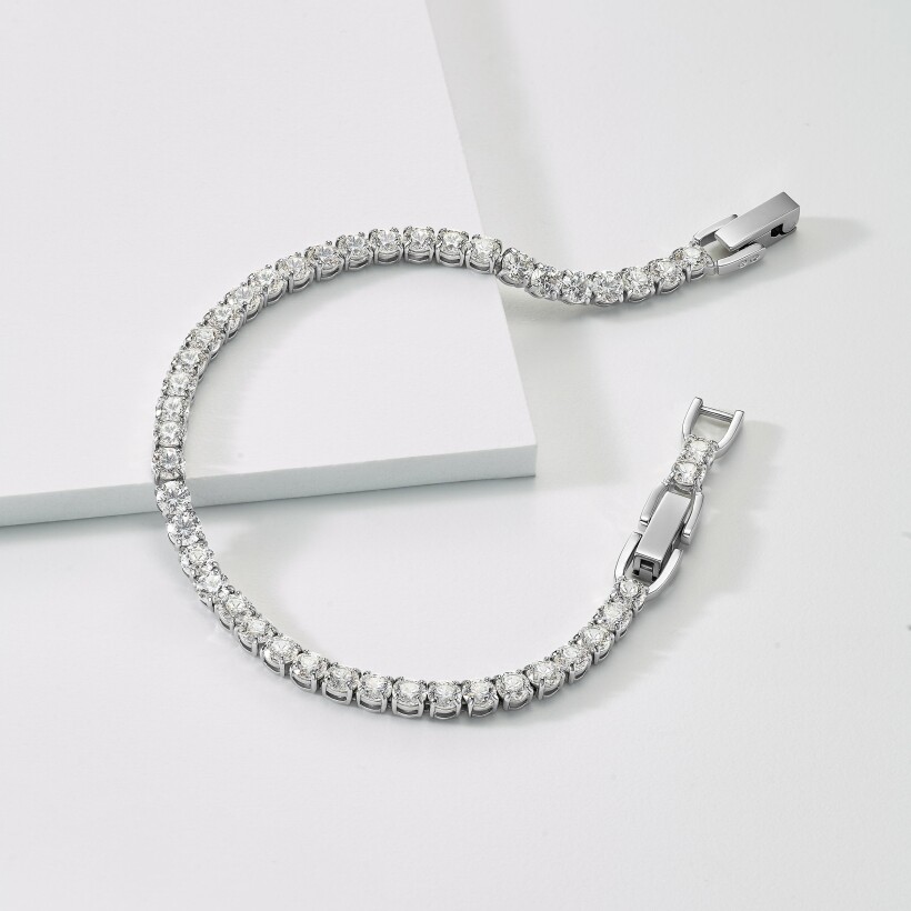Bracelet Swarovski Tennis Round Deluxe en métal rhodié et cristaux Swarovski
