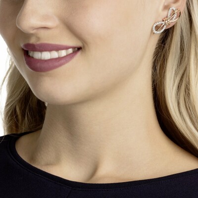 Boucles d'oreilles Swarosvki Lifelong Bow en cristaux Swarovski, métal rhodié et métal doré rose