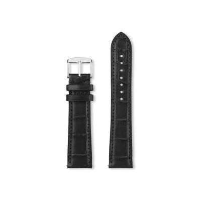 Bracelet montre Rochet Orlando en cuir alligator écaille carrée mat noir - 22mm