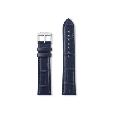 Bracelet montre Rochet Orlando en cuir alligator écaille carrée mat marine - 20mm