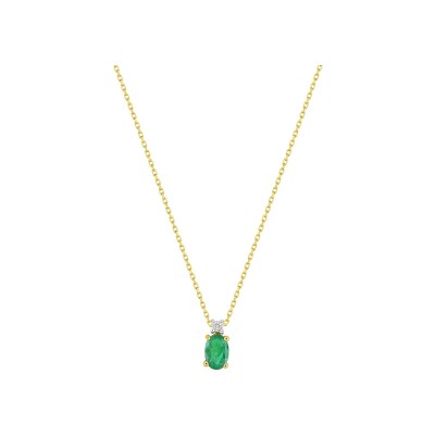 Collier en or jaune, émeraude et diamant 0.01ct