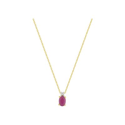 Collier en or jaune, rubis et diamant 0.01ct