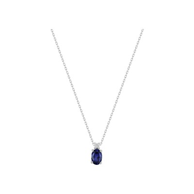 Collier en or blanc, saphir et diamant 0.01ct