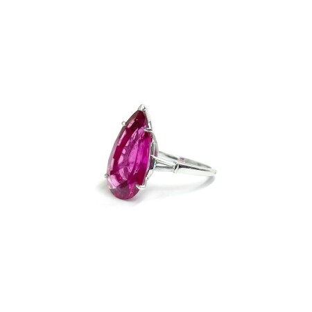 Bague Isabelle Barrier en or blanc, diamant de 0.3ct et rubellite de 6.6cts, taille 54