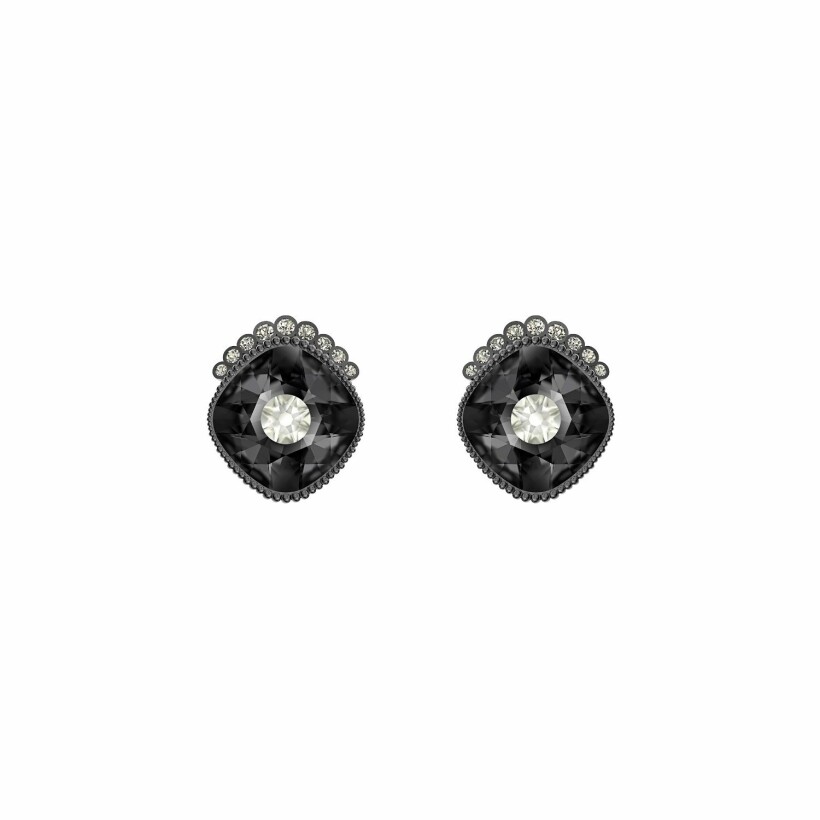 Boucles d'oreilles clous Swarovski Black Baroque en métal rhodié et cristaux Swarovski