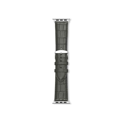Bracelet montre Rochet Charleston en cuir grain alligator satiné gris moyen, anse compatible apple watch - 24mm