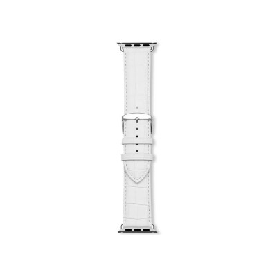 Bracelet montre Rochet Charleston en cuir grain alligator satiné blanc, anse compatible apple watch - 24mm