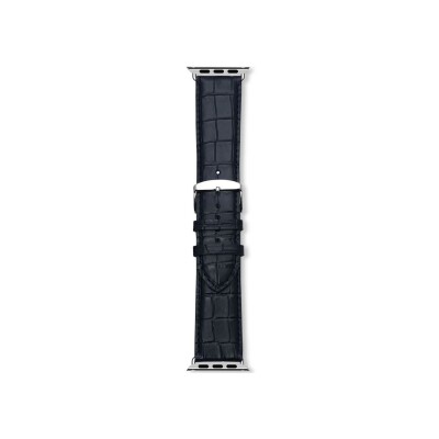 Bracelet montre Rochet Charleston en cuir grain alligator satiné marine, anse compatible apple watch - 24mm