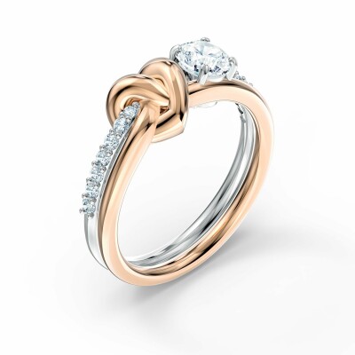 Bague Swarovski Lifelong Heart en métal rhodié et métal doré rose et cristaux Swarovski, taille 55