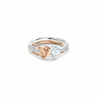 Bague Swarovski Lifelong Heart en métal rhodié et métal doré rose et cristaux Swarovski, taille 55